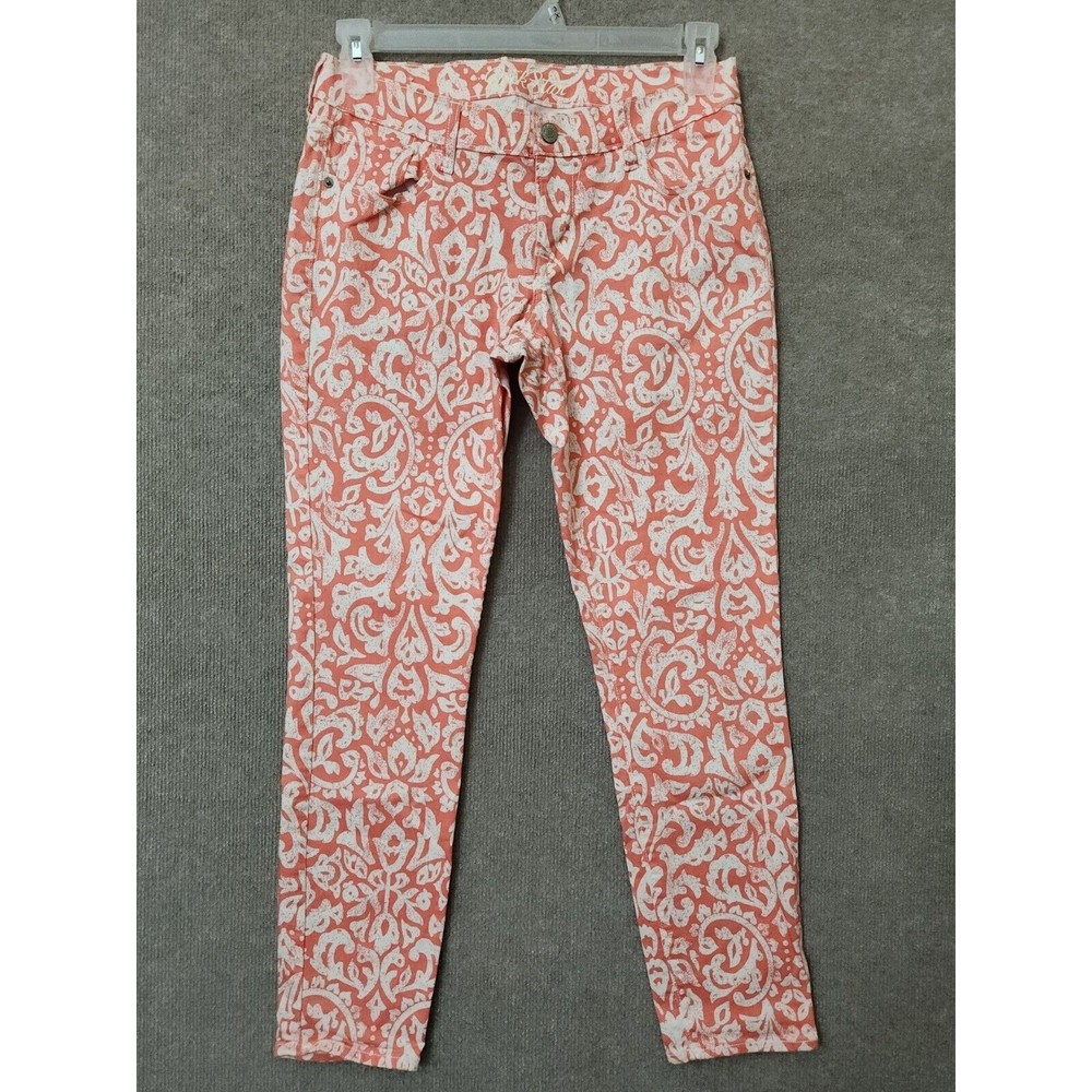 Old Navy Rockstar Jeans Womens 12 Pink White Coral Pattern Cotton Stretch